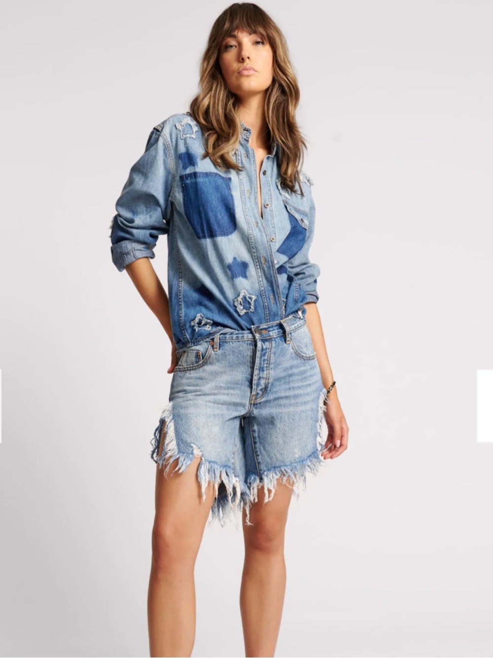 One Teaspoon Frankies  Long Length Denim Shorts - Hollywood